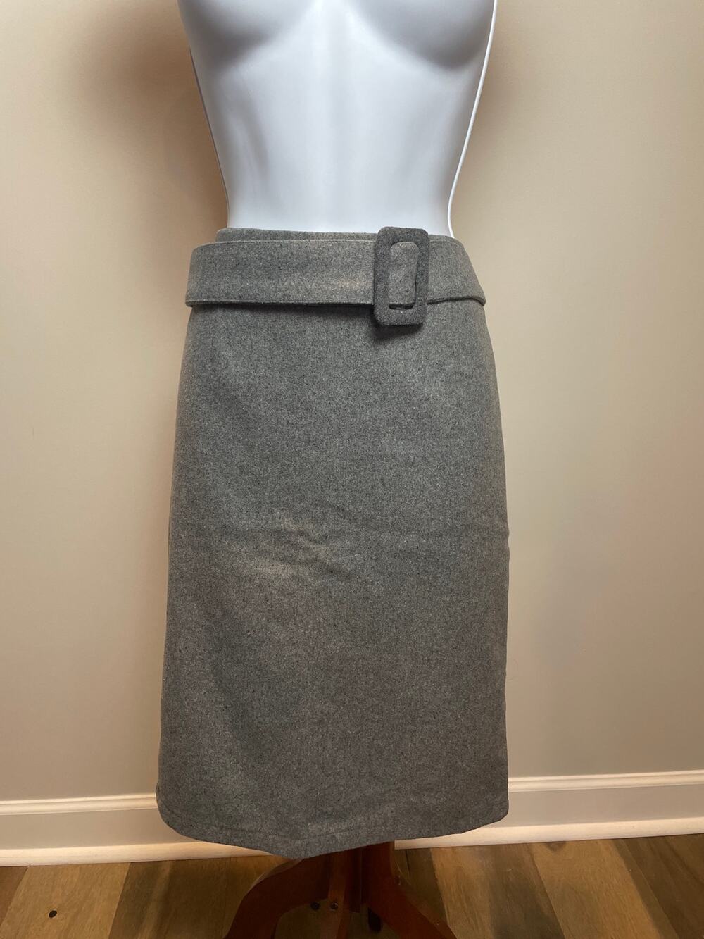 Gray Pencil Skirt Fully Lined Wool‑Like Fabric Matching Belt Classic Size M NWT